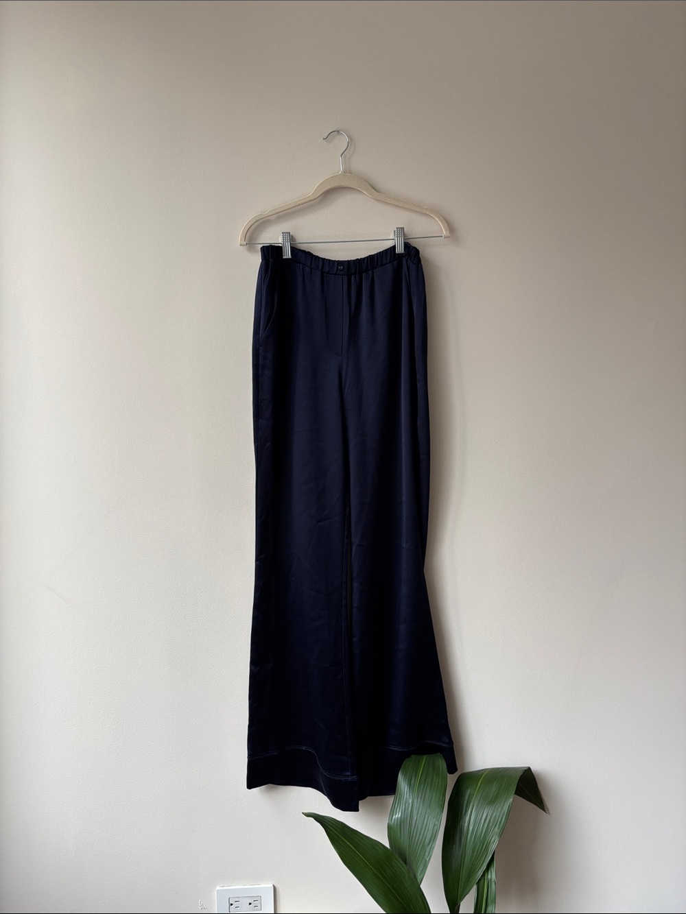 Something Navy Navy Wide-Leg Satin Trousers